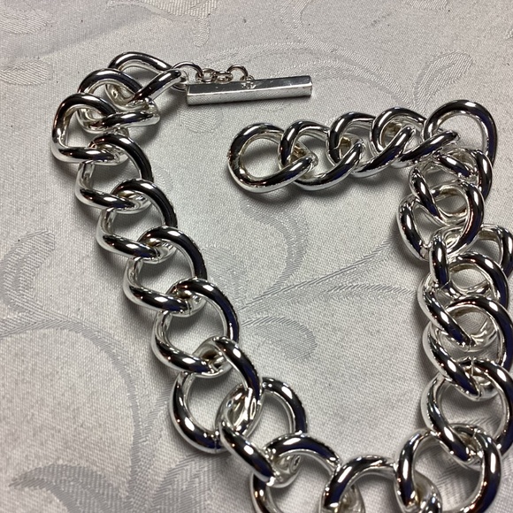 Ralph Lauren Silver Tone Chain Necklace Paper Toggle Logo HUGE - Picture 5 of 8